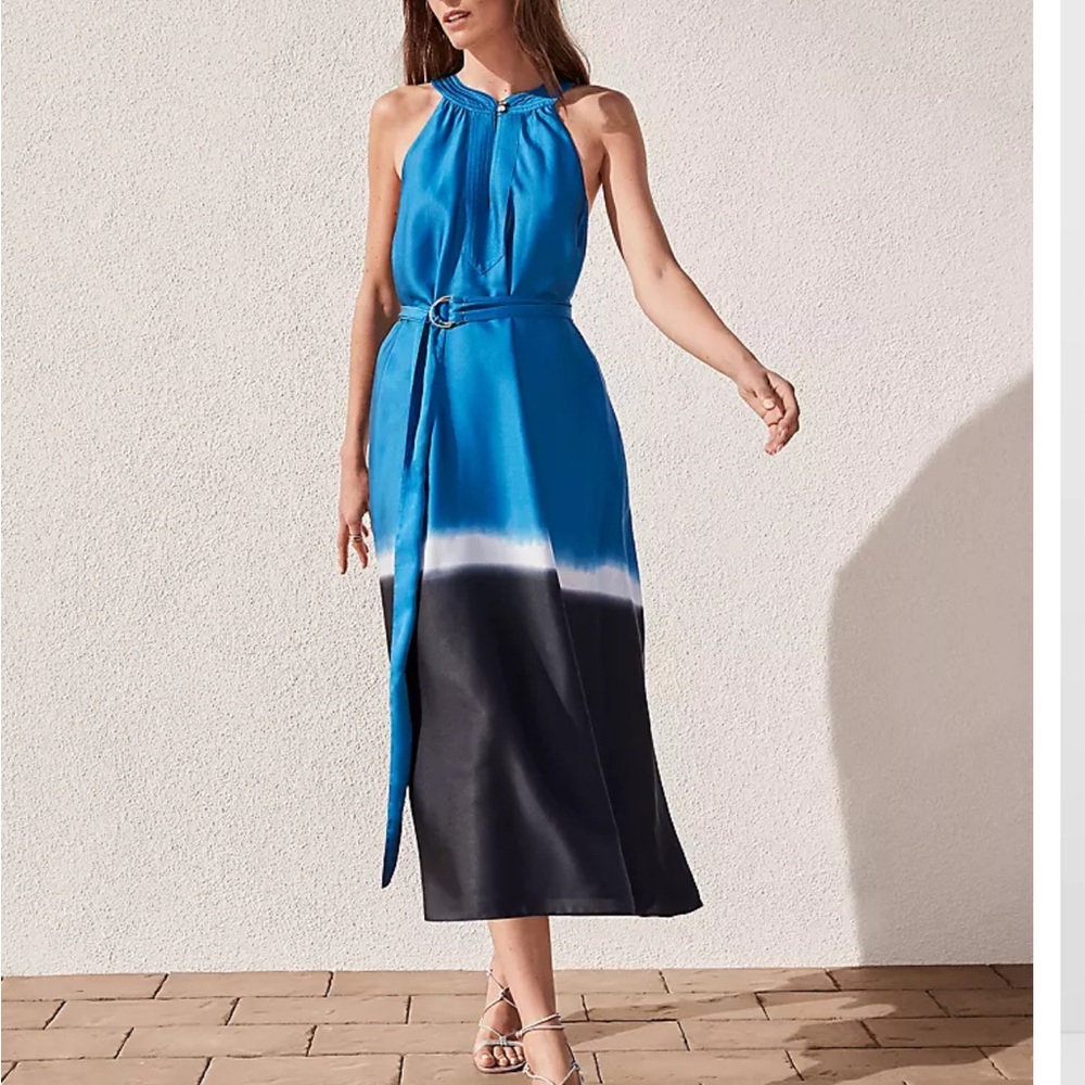 Ann Taylor Blue and Black Belted Maxi Dress
